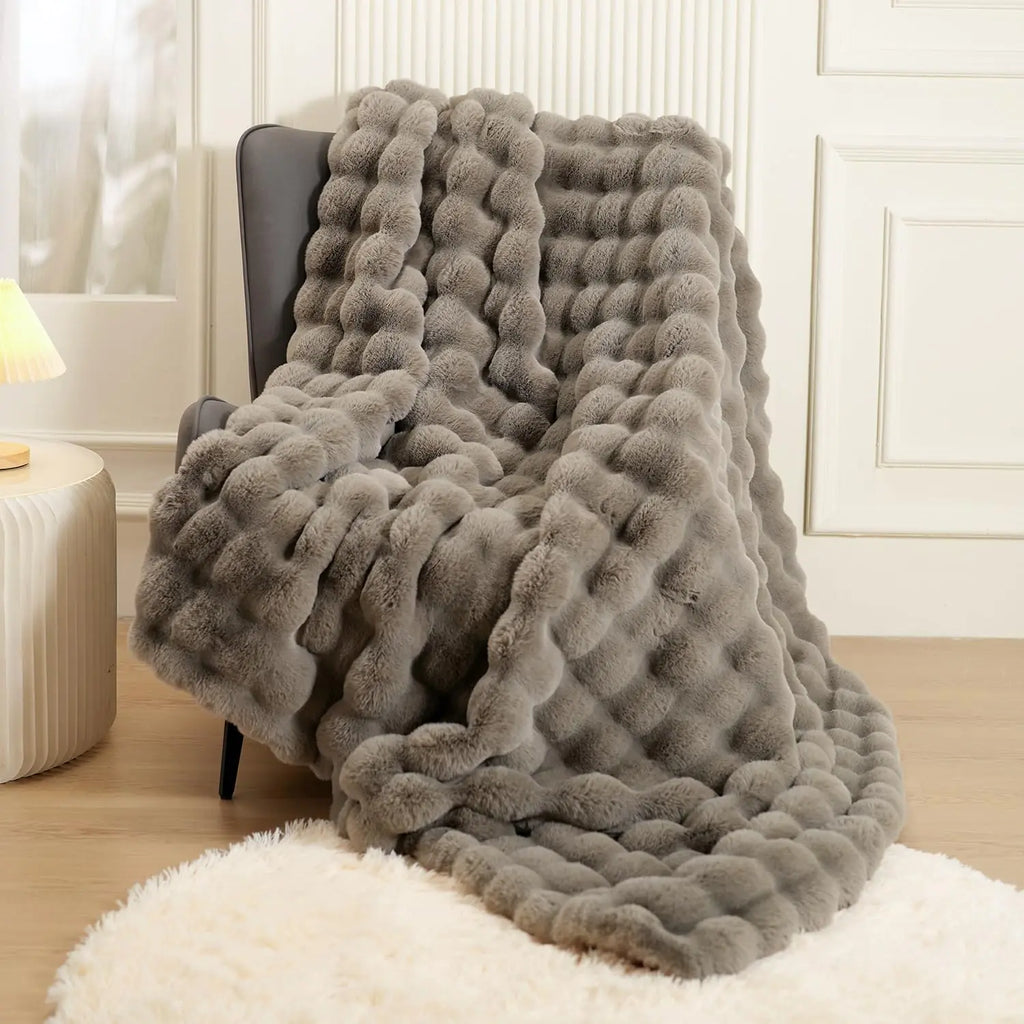 Luxe Plush Rabbit-Fur Throw Blanket